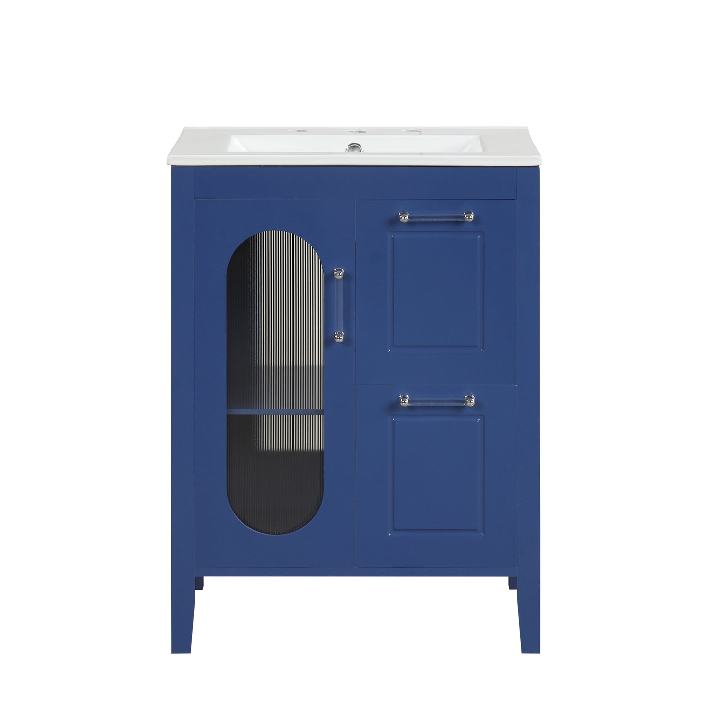 VanityFus 24-in Blue Bathroom Vanity Single Sink Combo Ceramic Top 1  Glass door 2 drawers Undermount Adjustable Shelves