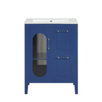 VanityFus 24-in Blue Bathroom Vanity Single Sink Combo Ceramic Top 1  Glass door 2 drawers Undermount Adjustable Shelves