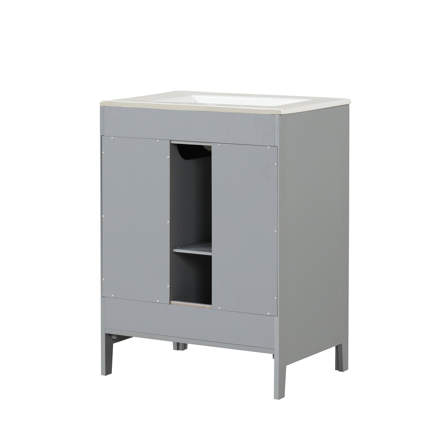 VanityFus 24-in Gray Bathroom Vanity Single Sink Combo Ceramic Top 1  Glass door 2 drawers Undermount Adjustable Shelves