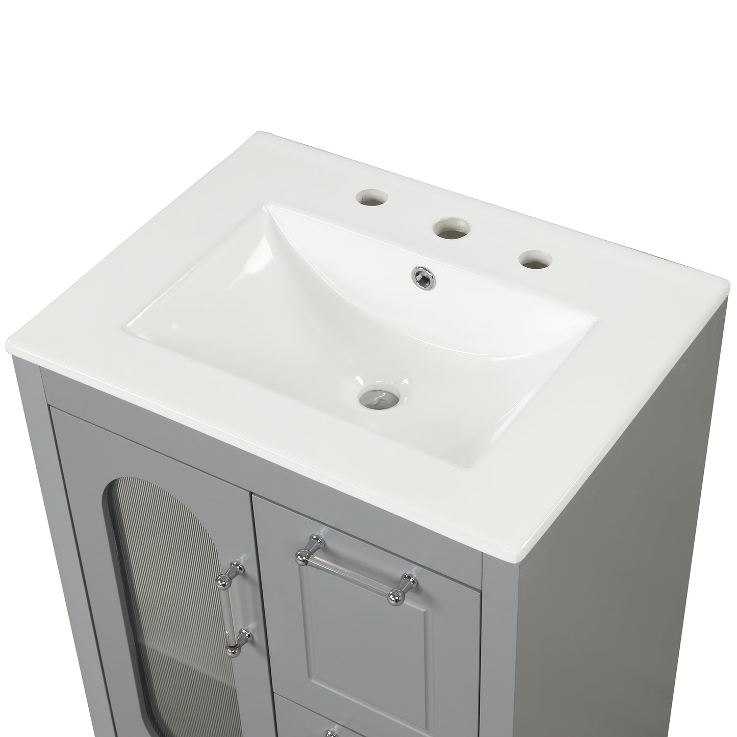VanityFus 24-in Gray Bathroom Vanity Single Sink Combo Ceramic Top 1  Glass door 2 drawers Undermount Adjustable Shelves