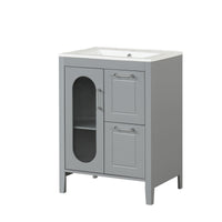 VanityFus 24-in Gray Bathroom Vanity Single Sink Combo Ceramic Top 1  Glass door 2 drawers Undermount Adjustable Shelves