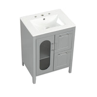VanityFus 24-in Gray Bathroom Vanity Single Sink Combo Ceramic Top 1  Glass door 2 drawers Undermount Adjustable Shelves