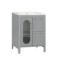 VanityFus 24-in Gray Bathroom Vanity Single Sink Combo Ceramic Top 1  Glass door 2 drawers Undermount Adjustable Shelves