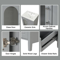 VanityFus 24-in Gray Bathroom Vanity Single Sink Combo Ceramic Top 1  Glass door 2 drawers Undermount Adjustable Shelves