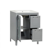VanityFus 24-in Gray Bathroom Vanity Single Sink Combo Ceramic Top 1  Glass door 2 drawers Undermount Adjustable Shelves