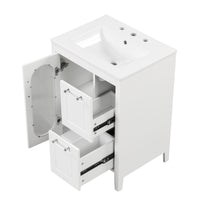 VanityFus 24-in White Bathroom Vanity Single Sink Combo Ceramic Top 1 Glass door 2 drawers Undermount Adjustable Shelves