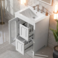 VanityFus 24-in White Bathroom Vanity Single Sink Combo Ceramic Top 1 Glass door 2 drawers Undermount Adjustable Shelves