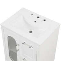 VanityFus 24-in White Bathroom Vanity Single Sink Combo Ceramic Top 1 Glass door 2 drawers Undermount Adjustable Shelves