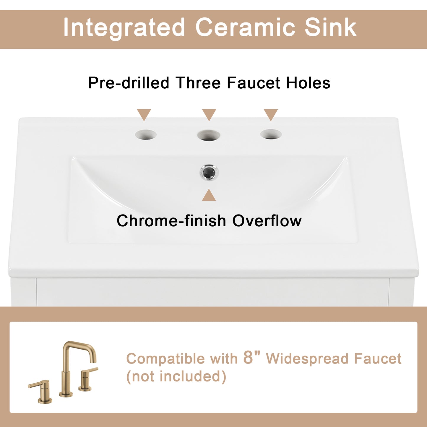 VanityFus 24-in White Bathroom Vanity Single Sink Combo Ceramic Top 1 Glass door 2 drawers Undermount Adjustable Shelves