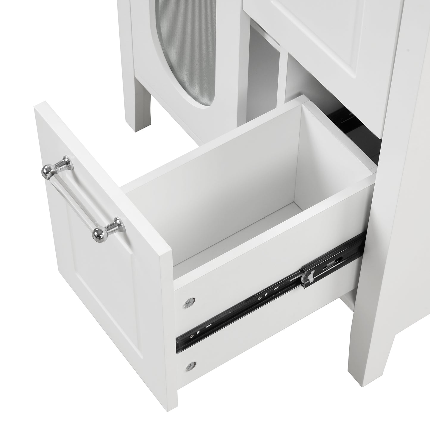VanityFus 24-in White Bathroom Vanity Single Sink Combo Ceramic Top 1 Glass door 2 drawers Undermount Adjustable Shelves