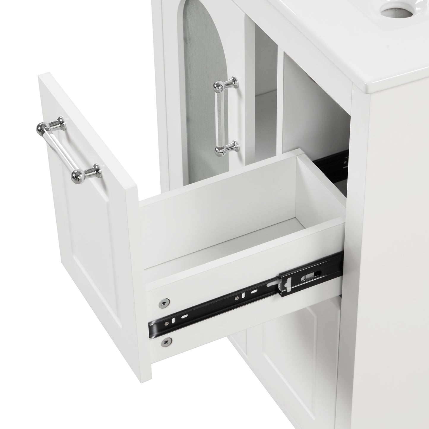 VanityFus 24-in White Bathroom Vanity Single Sink Combo Ceramic Top 1 Glass door 2 drawers Undermount Adjustable Shelves