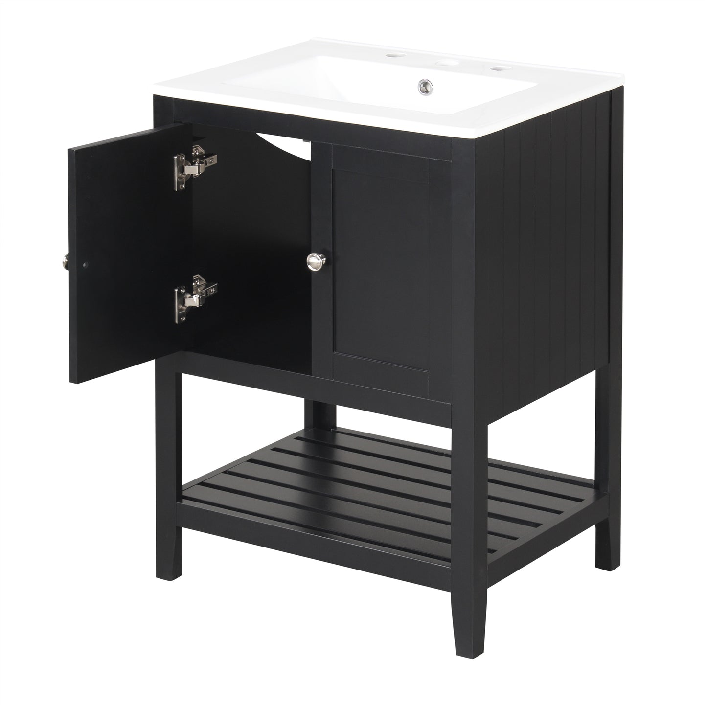 VanityFus 24-in Black Bathroom Vanity Single Sink Combo Ceramic Top 1 door Undermount