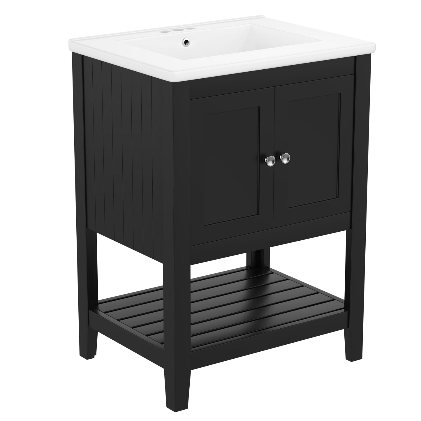 VanityFus 24-in Black Bathroom Vanity Single Sink Combo Ceramic Top 1 door Undermount