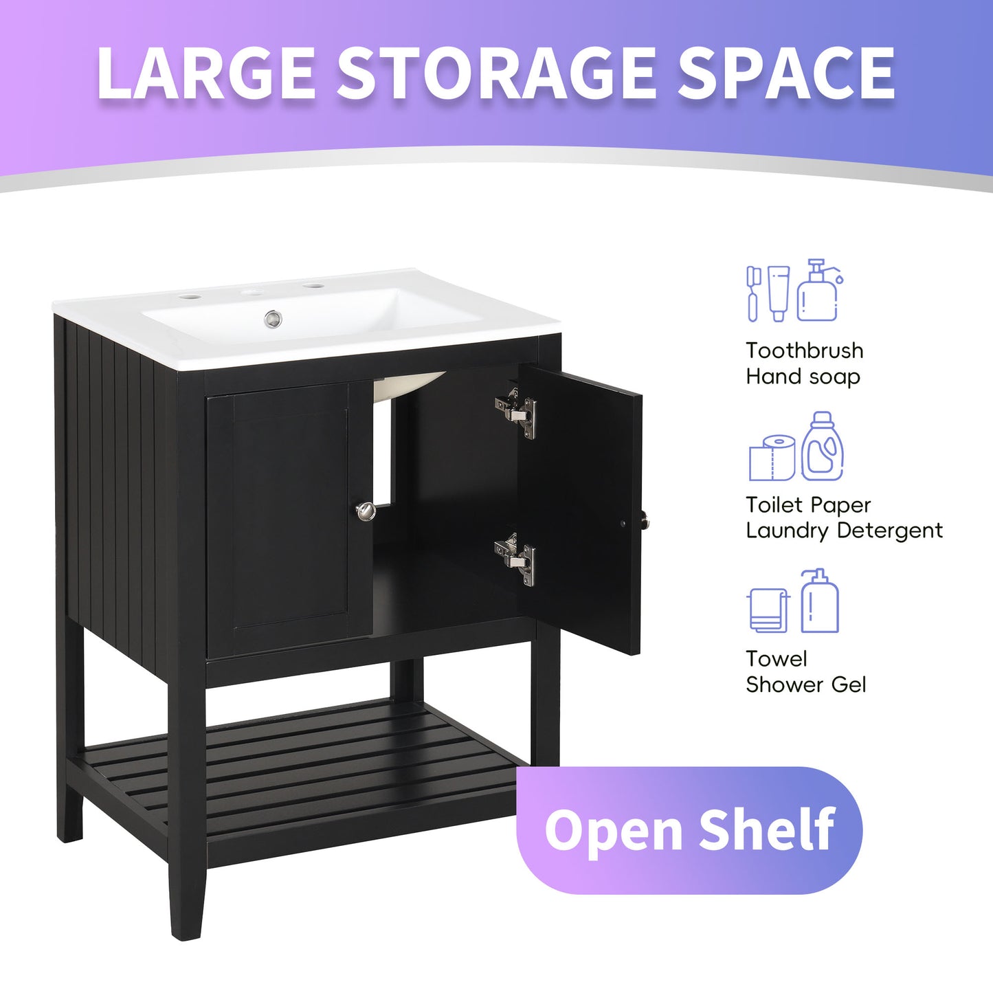 VanityFus 24-in Black Bathroom Vanity Single Sink Combo Ceramic Top 1 door Undermount