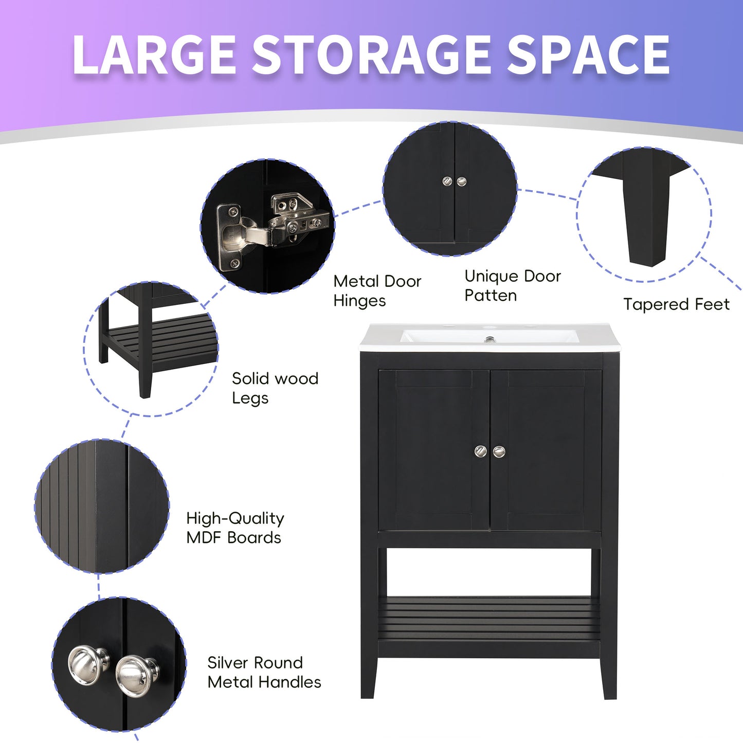 VanityFus 24-in Black Bathroom Vanity Single Sink Combo Ceramic Top 1 door Undermount