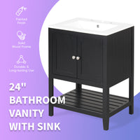 VanityFus 24-in Black Bathroom Vanity Single Sink Combo Ceramic Top 1 door Undermount