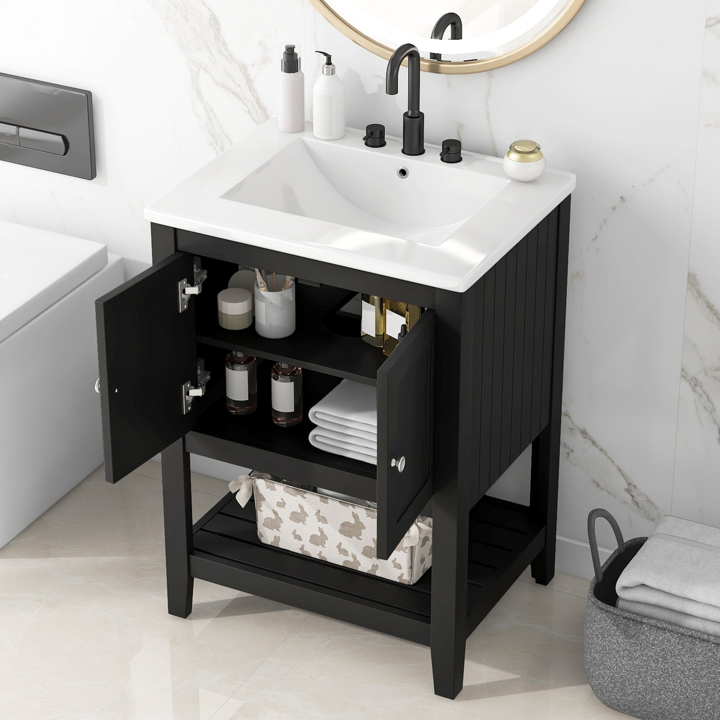 VanityFus 24-in Black Bathroom Vanity Single Sink Combo Ceramic Top 1 door Undermount