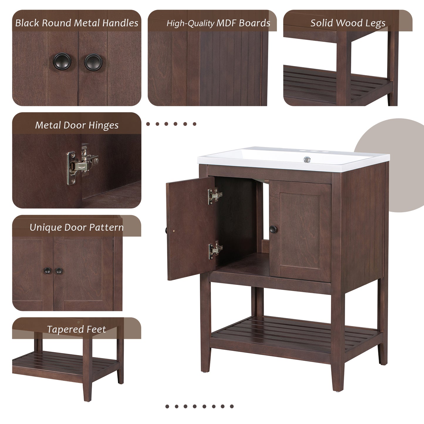 VanityFus 24-in Brown Bathroom Vanity Single Sink Combo Ceramic Top 1 door Undermount