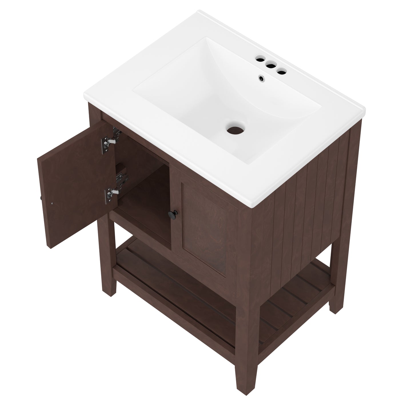 VanityFus 24-in Brown Bathroom Vanity Single Sink Combo Ceramic Top 1 door Undermount