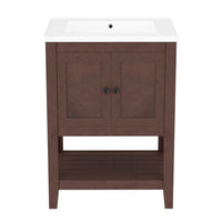 VanityFus 24-in Brown Bathroom Vanity Single Sink Combo Ceramic Top 1 door Undermount