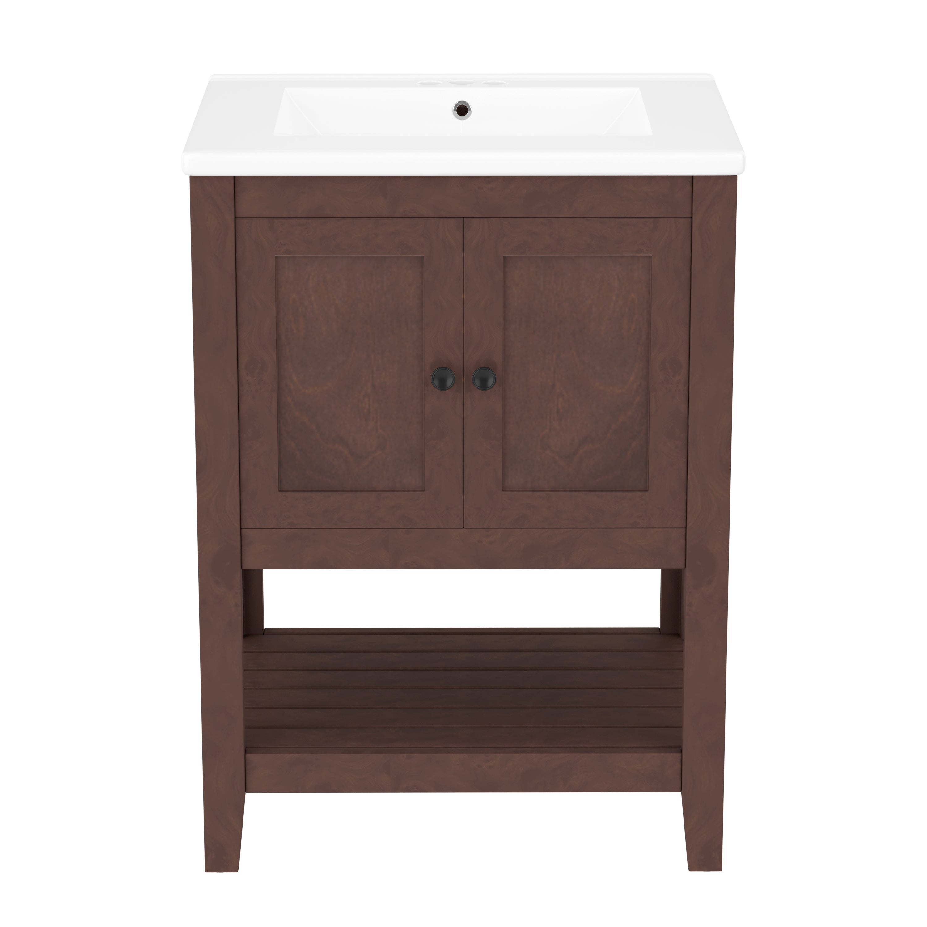 VanityFus 24-in Brown Bathroom Vanity Single Sink Combo Ceramic Top 1 door Undermount