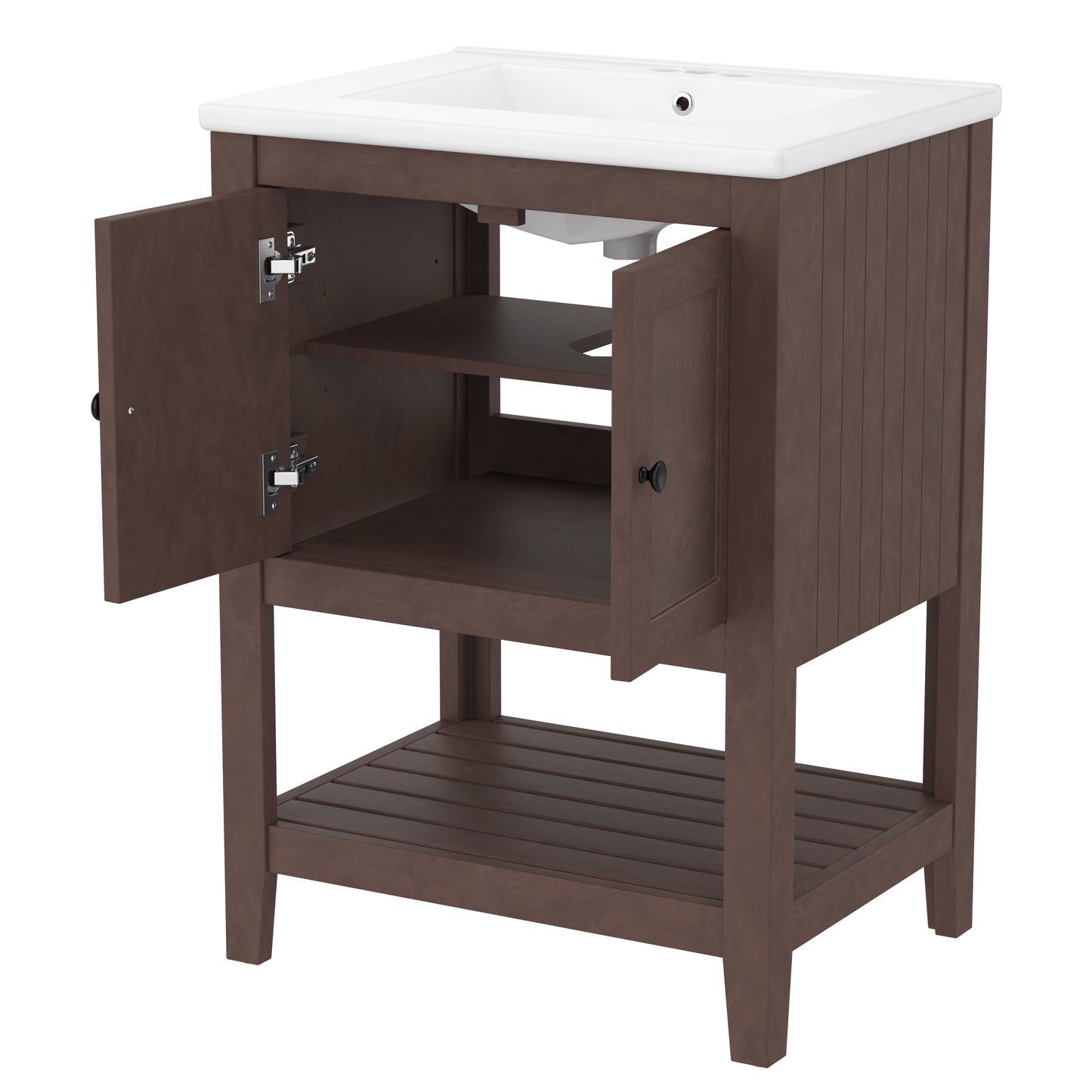 VanityFus 24-in Brown Bathroom Vanity Single Sink Combo Ceramic Top 1 door Undermount