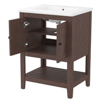 VanityFus 24-in Brown Bathroom Vanity Single Sink Combo Ceramic Top 1 door Undermount