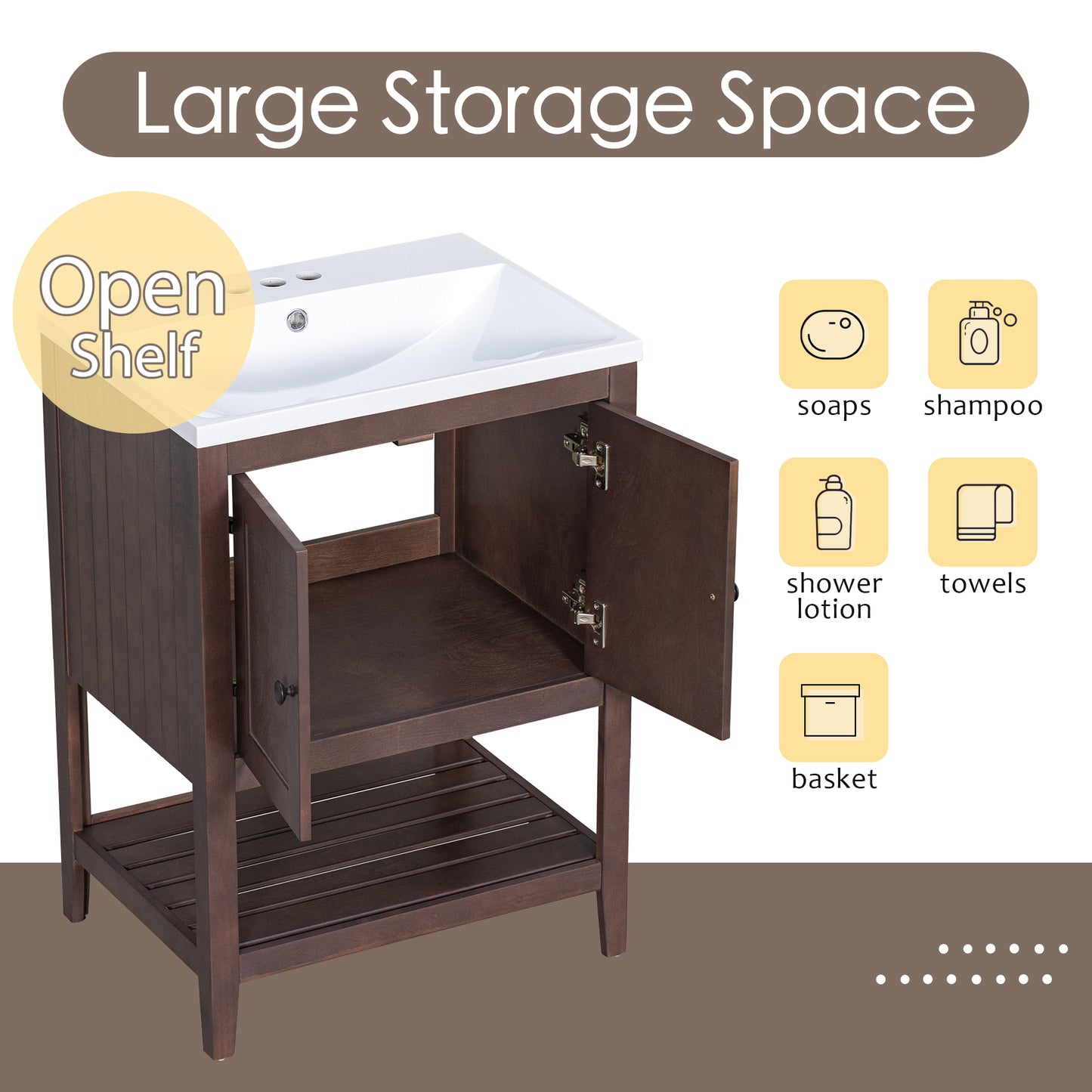 VanityFus 24-in Brown Bathroom Vanity Single Sink Combo Ceramic Top 1 door Undermount