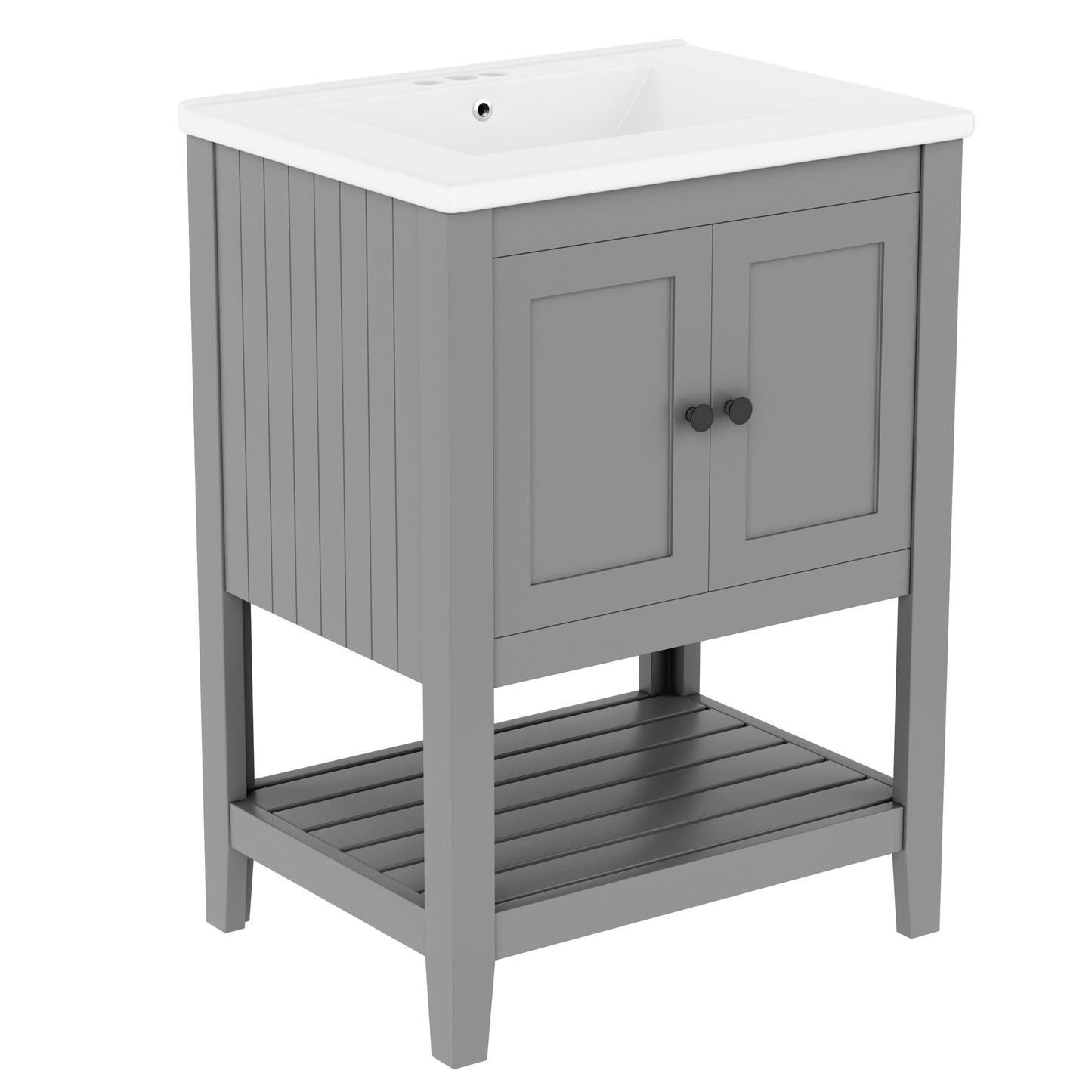 VanityFus 24-in gray Bathroom Vanity Single Sink Combo Ceramic Top 1 door Undermount