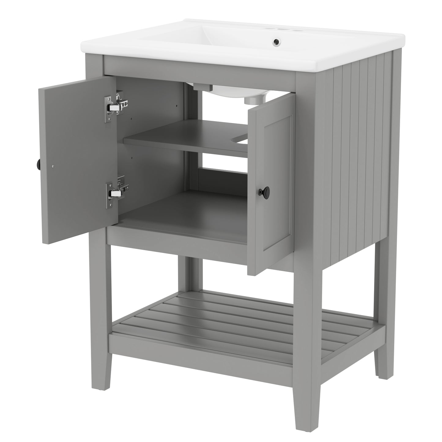 VanityFus 24-in gray Bathroom Vanity Single Sink Combo Ceramic Top 1 door Undermount