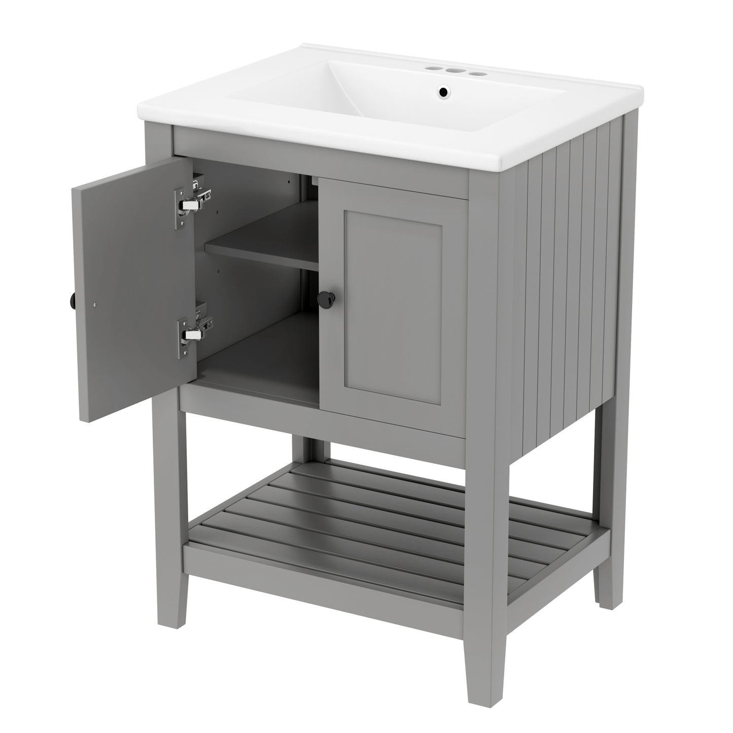 VanityFus 24-in gray Bathroom Vanity Single Sink Combo Ceramic Top 1 door Undermount