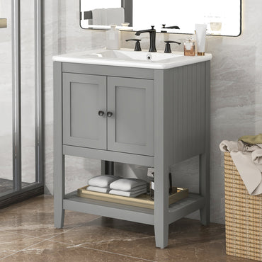 VanityFus 24-in gray Bathroom Vanity Single Sink Combo Ceramic Top 1 door Undermount