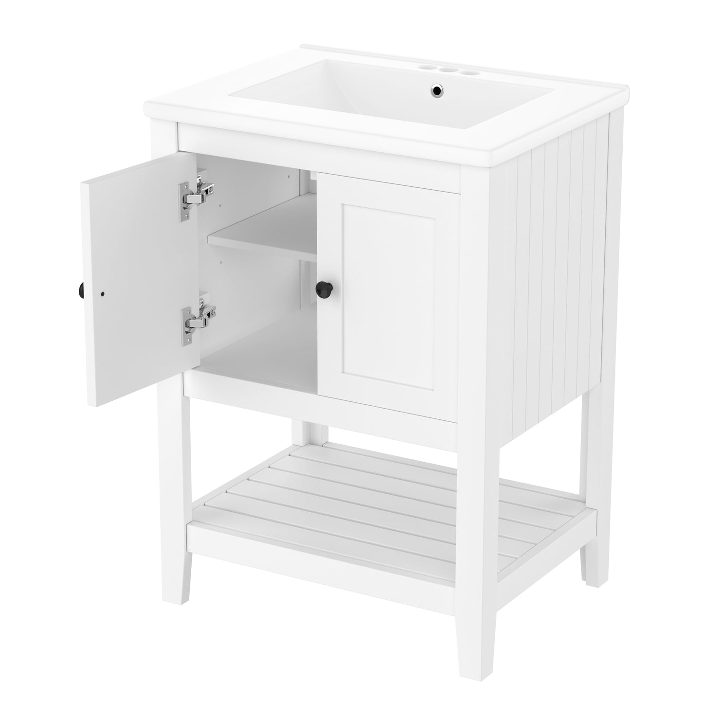 VanityFus 24-in White Bathroom Vanity Single Sink Combo Ceramic Top 1 door Undermount