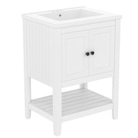 VanityFus 24-in White Bathroom Vanity Single Sink Combo Ceramic Top 1 door Undermount