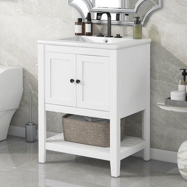 VanityFus 24-in White Bathroom Vanity Single Sink Combo Ceramic Top 1 door Undermount