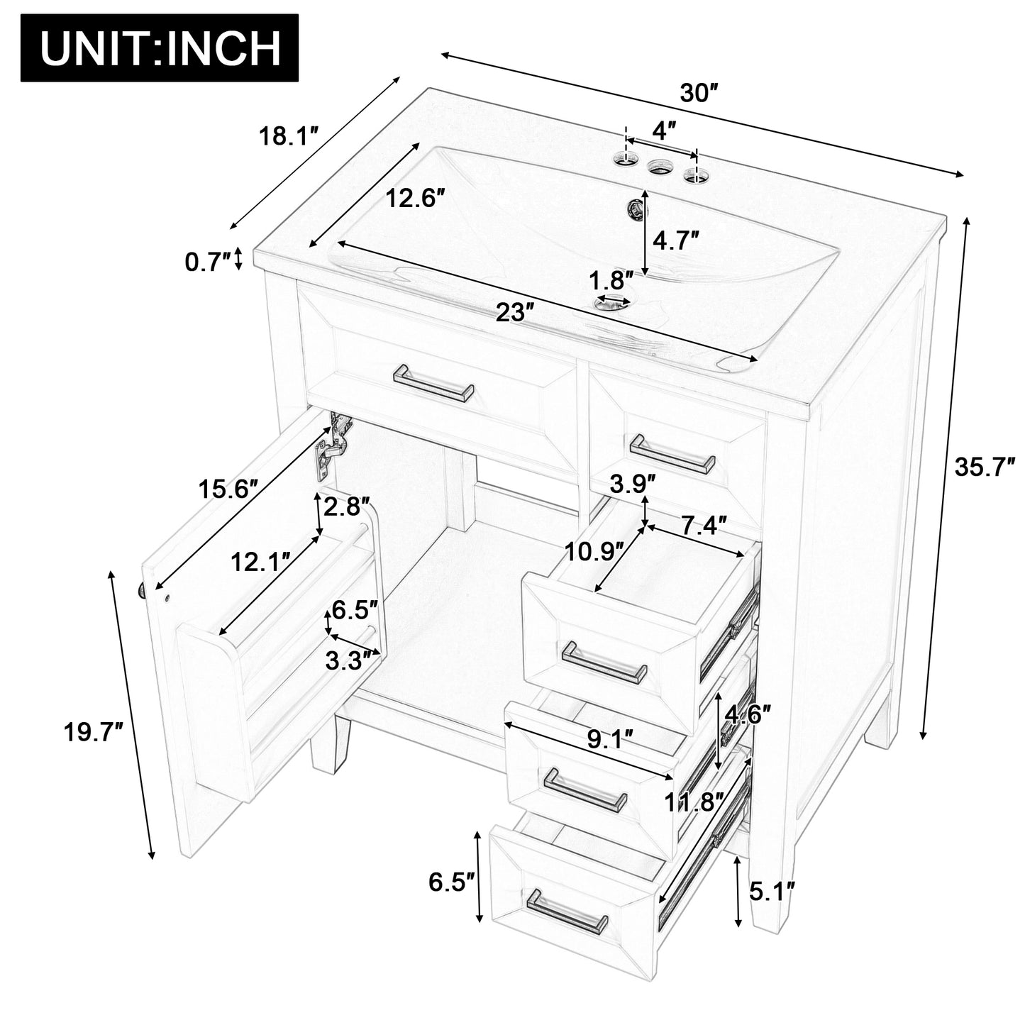 VanityFus 18.6-in Green Bathroom Vanity Single Sink Combo Undermount with Ceramic Top 1 door 3 drawers