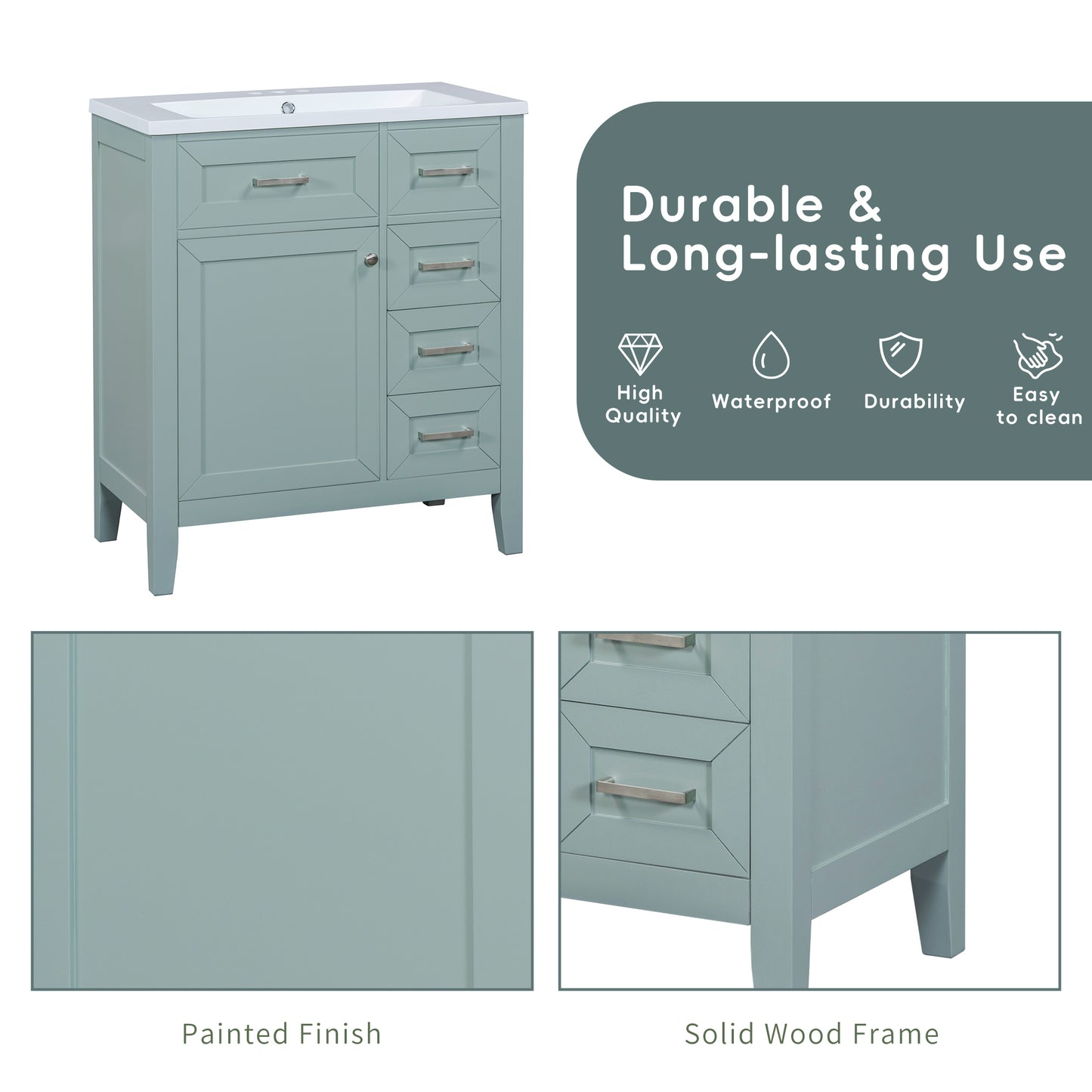 VanityFus 18.6-in Green Bathroom Vanity Single Sink Combo Undermount with Ceramic Top 1 door 3 drawers