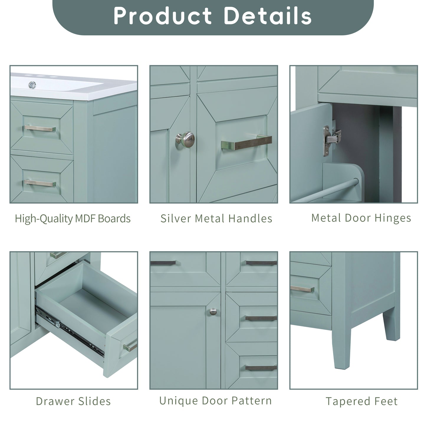 VanityFus 18.6-in Green Bathroom Vanity Single Sink Combo Undermount with Ceramic Top 1 door 3 drawers