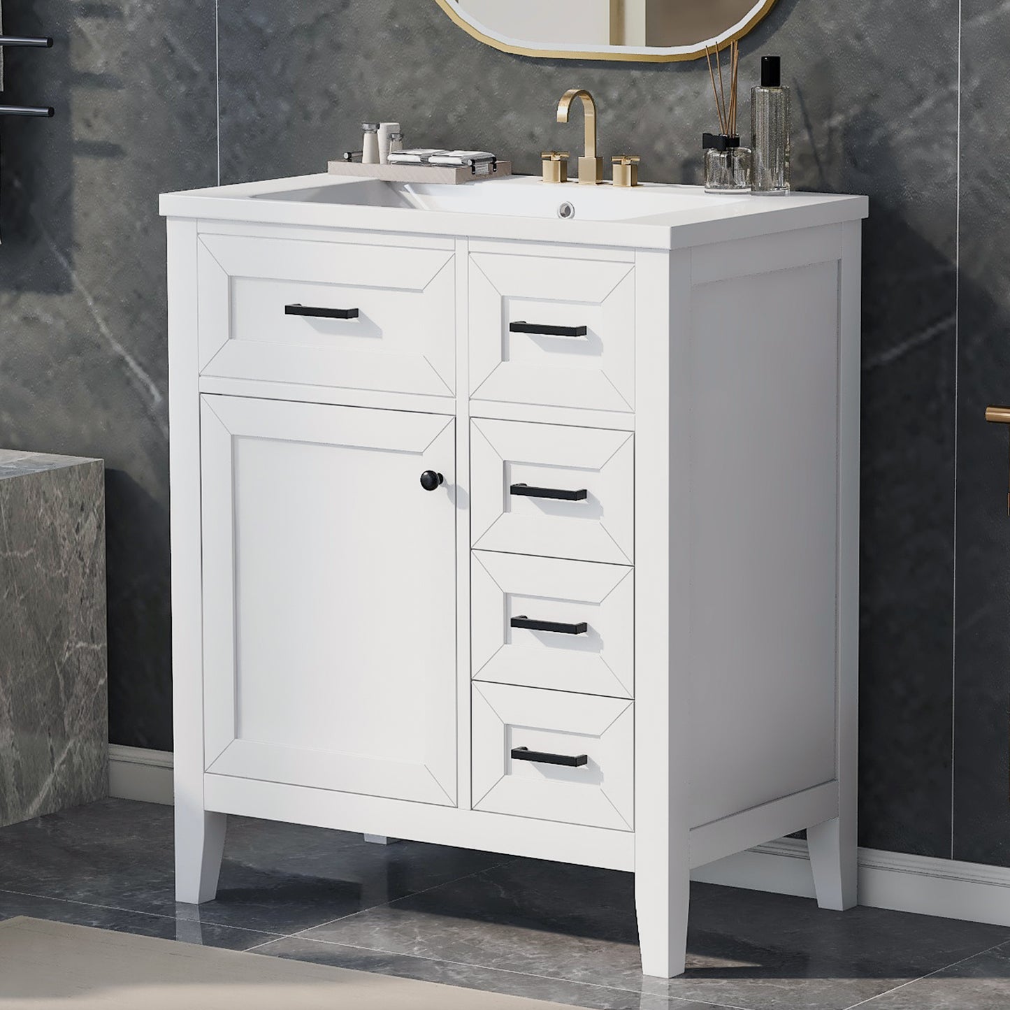 VanityFus 18.6-in White Bathroom Vanity Single Sink Combo Undermount with Ceramic Top 1 door 3 drawers