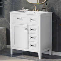 VanityFus 18.6-in White Bathroom Vanity Single Sink Combo Undermount with Ceramic Top 1 door 3 drawers