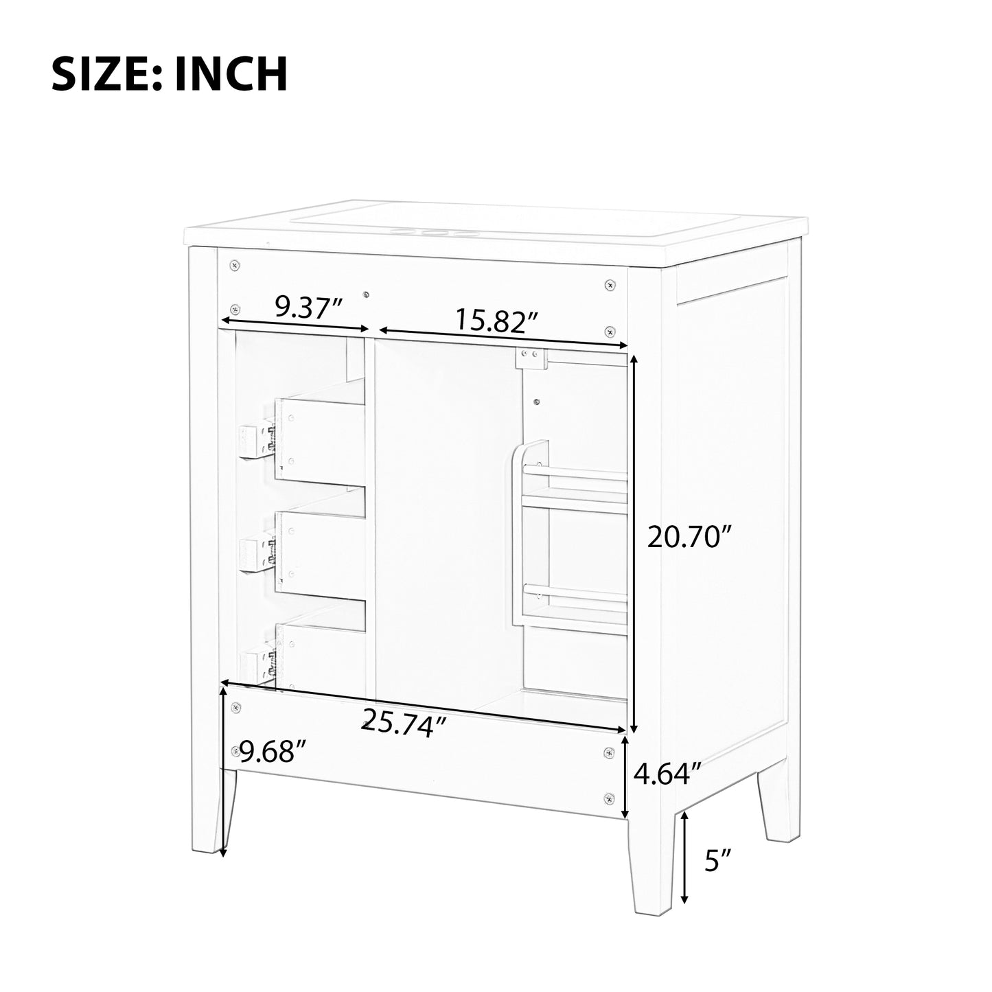 VanityFus 18.6-in White Bathroom Vanity Single Sink Combo Undermount with Ceramic Top 1 door 3 drawers