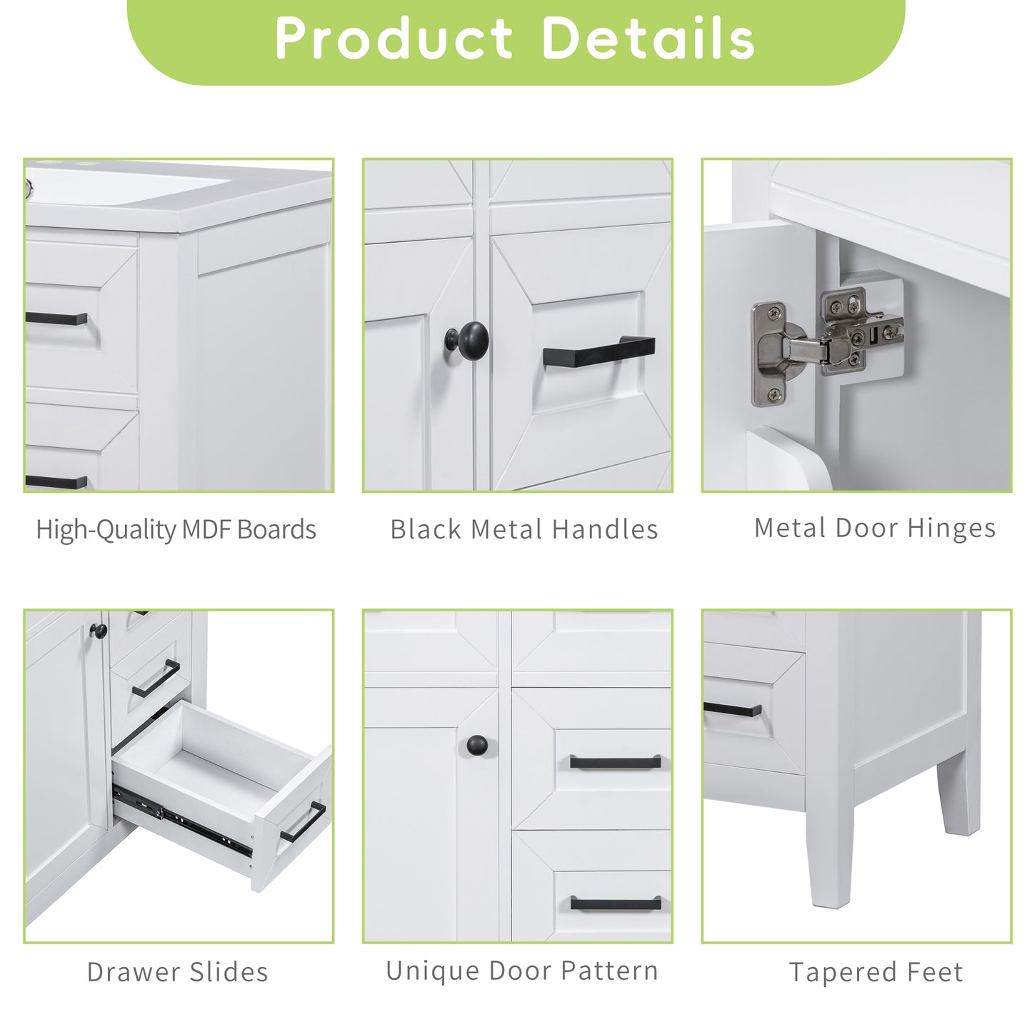 VanityFus 18.6-in White Bathroom Vanity Single Sink Combo Undermount with Ceramic Top 1 door 3 drawers