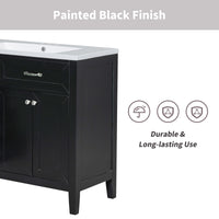 VanityFus 28.6-in Black Bathroom Vanity Single Sink Combo Undermount with Ceramic Top 2 doors 3 drawers
