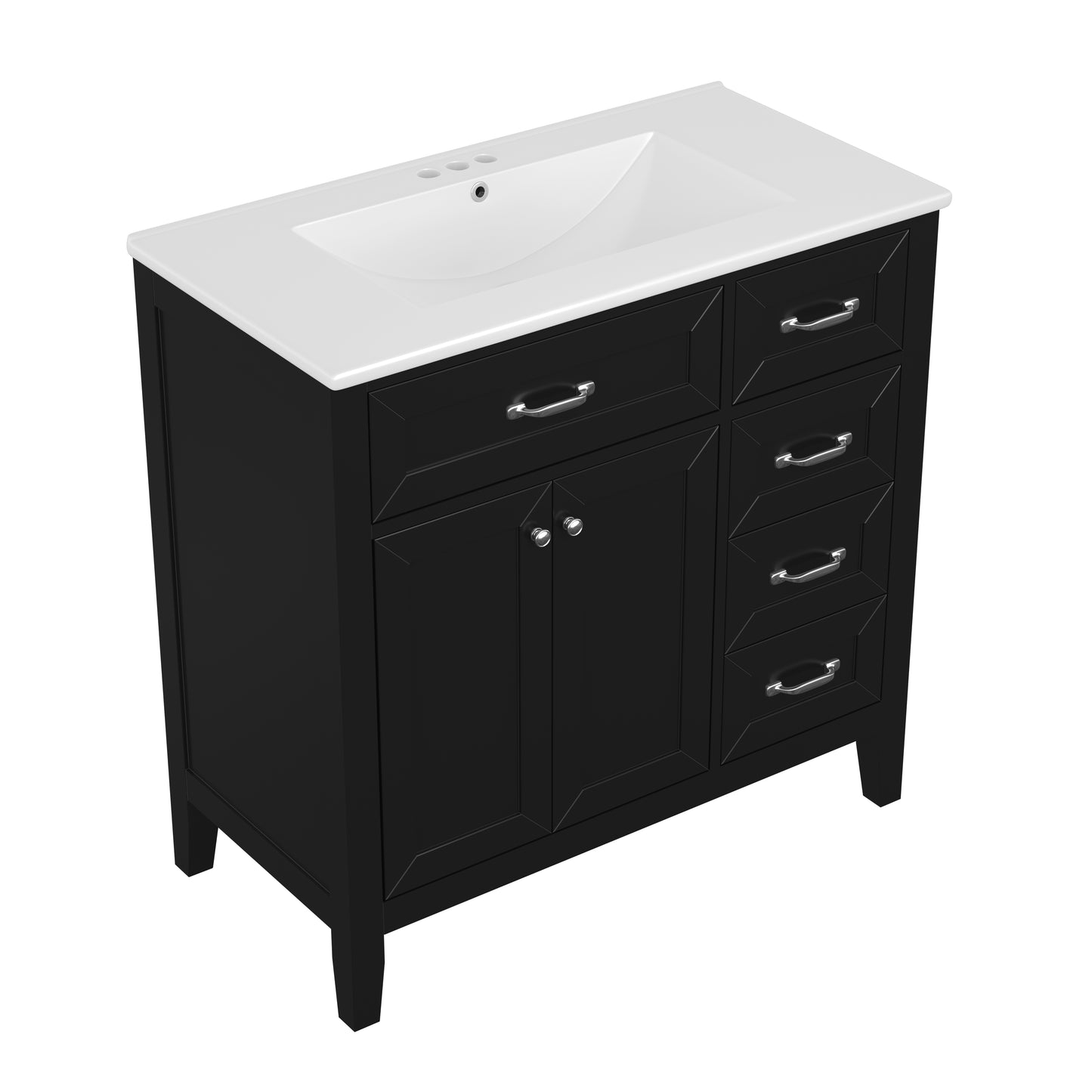 VanityFus 28.6-in Black Bathroom Vanity Single Sink Combo Undermount with Ceramic Top 2 doors 3 drawers