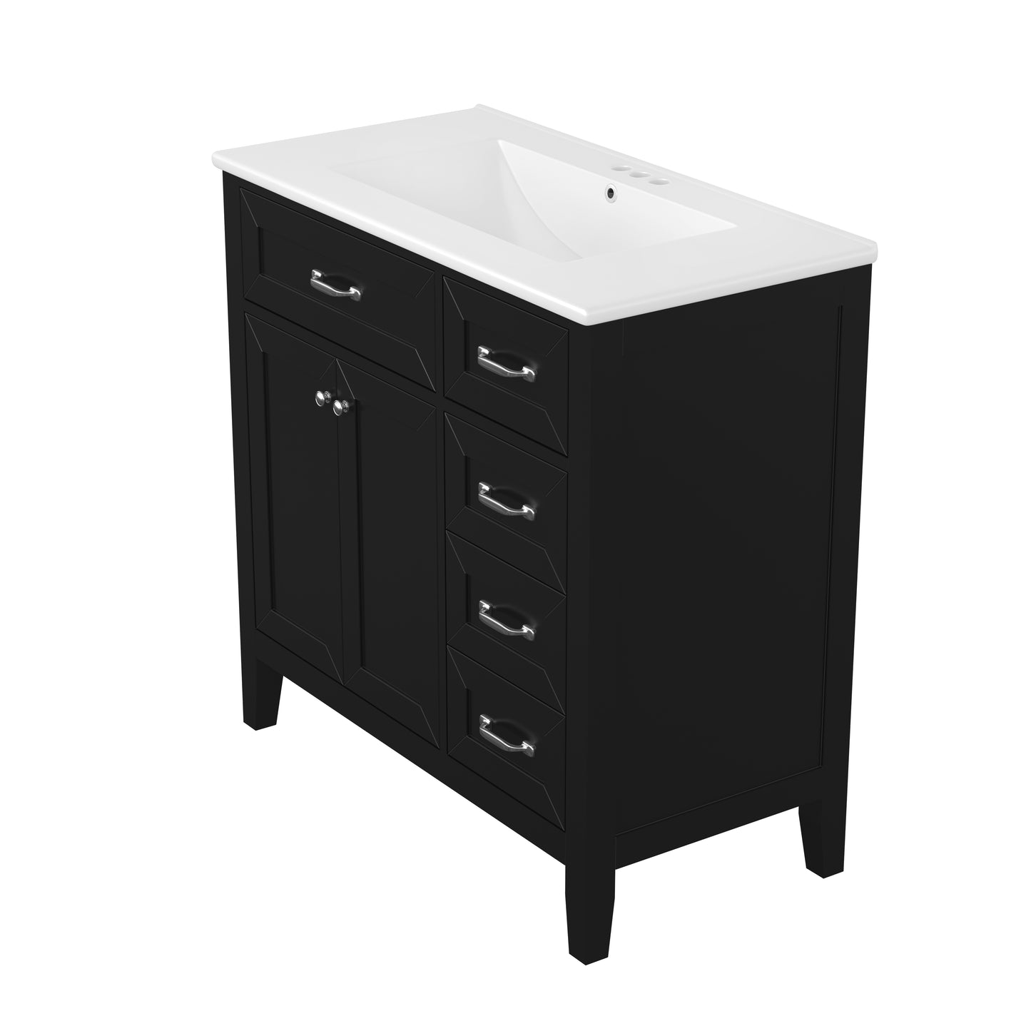 VanityFus 28.6-in Black Bathroom Vanity Single Sink Combo Undermount with Ceramic Top 2 doors 3 drawers
