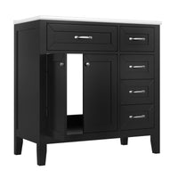 VanityFus 28.6-in Black Bathroom Vanity Single Sink Combo Undermount with Ceramic Top 2 doors 3 drawers