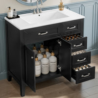 VanityFus 28.6-in Black Bathroom Vanity Single Sink Combo Undermount with Ceramic Top 2 doors 3 drawers