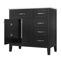 VanityFus 28.6-in Black Bathroom Vanity Single Sink Combo Undermount with Ceramic Top 2 doors 3 drawers