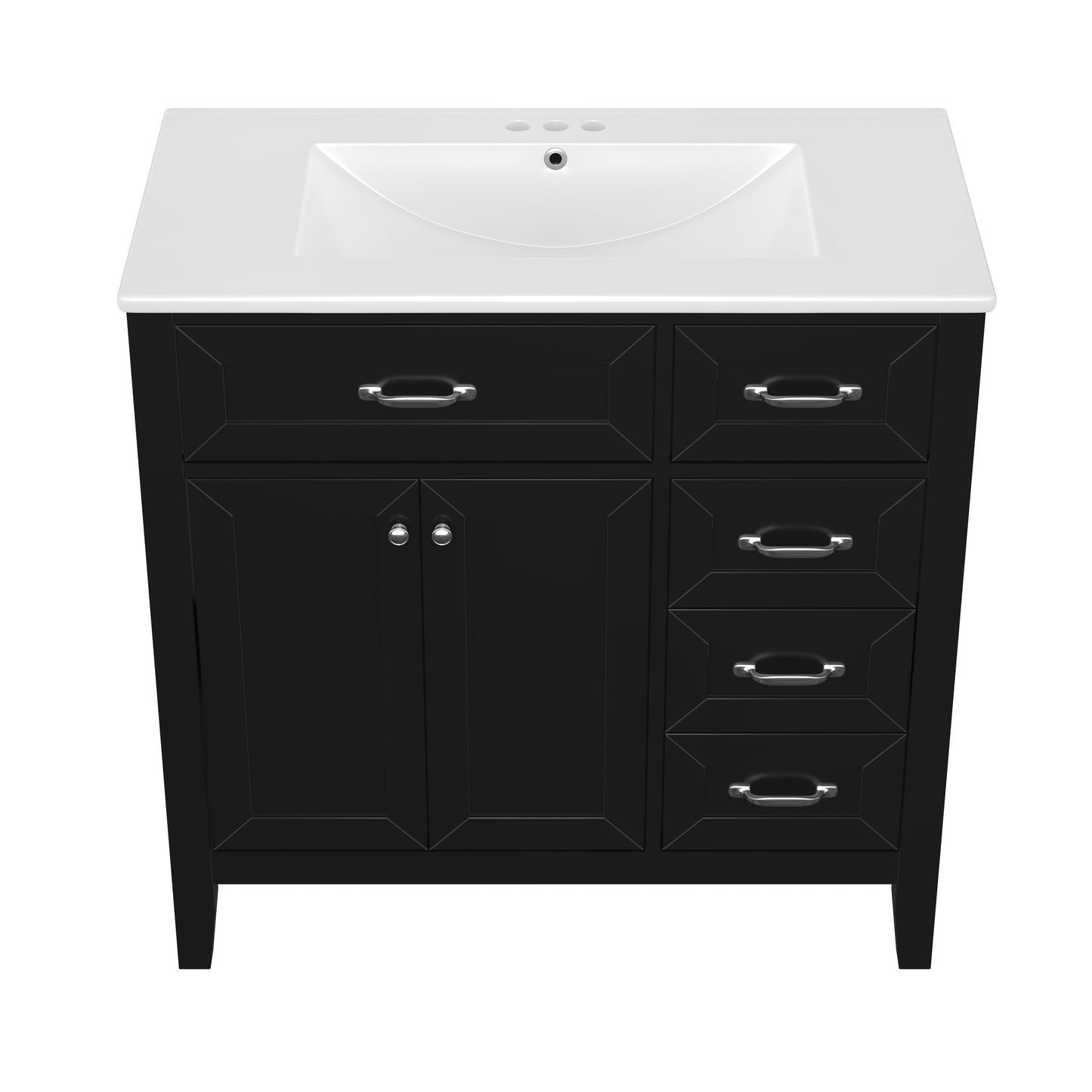 VanityFus 28.6-in Black Bathroom Vanity Single Sink Combo Undermount with Ceramic Top 2 doors 3 drawers