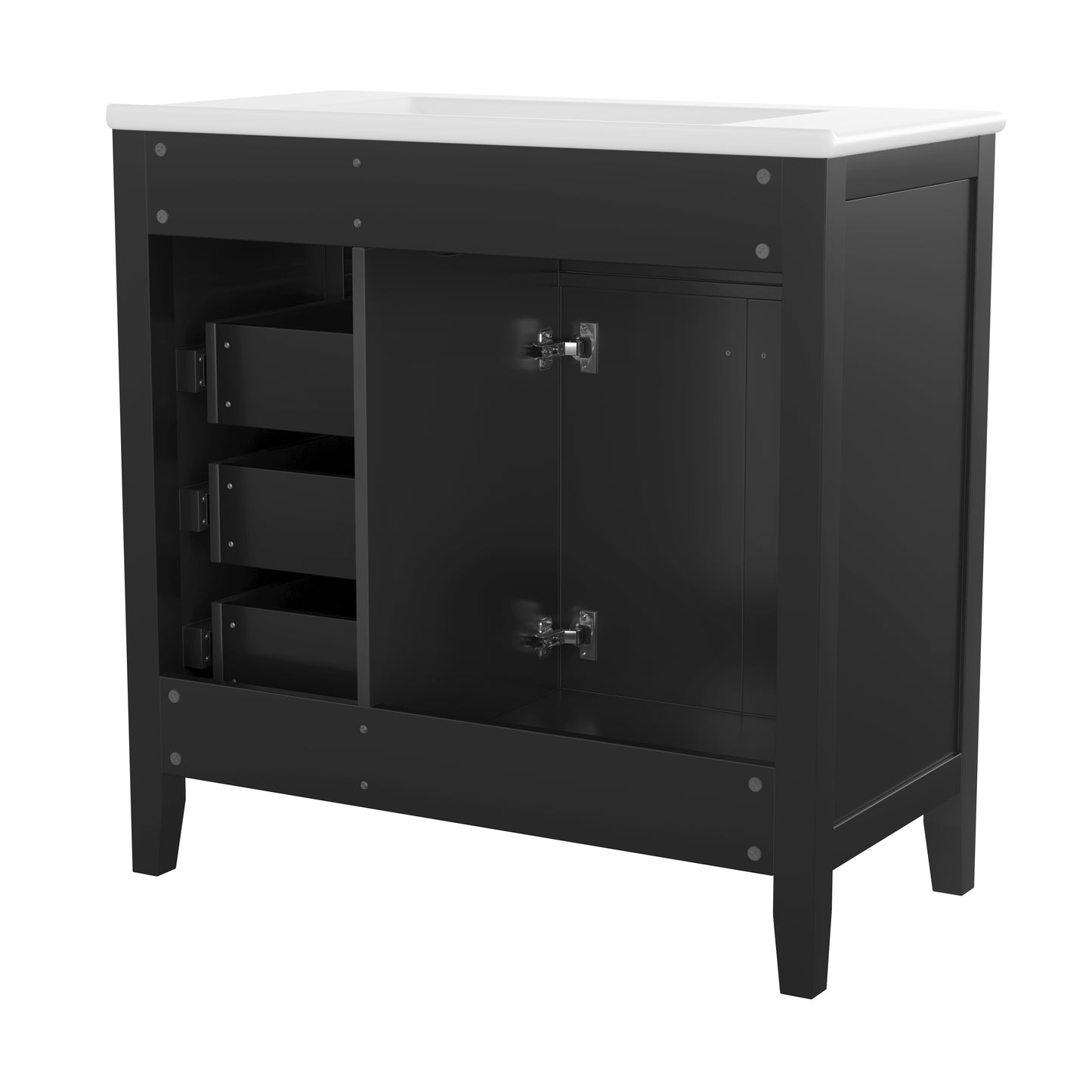 VanityFus 28.6-in Black Bathroom Vanity Single Sink Combo Undermount with Ceramic Top 2 doors 3 drawers